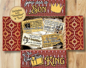 Red Child of God Faith Care Package Printables • Daughter/Son of the One True King Christian Gift Box Flap Decor • PDF Download CPK-SCR