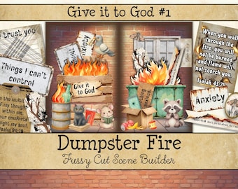 Christian Junk Journaling Kit • Dumpster Fire Give it to God • Bible Journal Printables • Faith Scrapbook Pages (Digital Download)