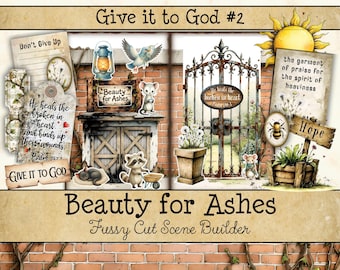 Christian Junk Journaling Kit • Beauty for Ashes Give it to God • Bible Journal Printables • Faith Scrapbook Pages (Digital Download)