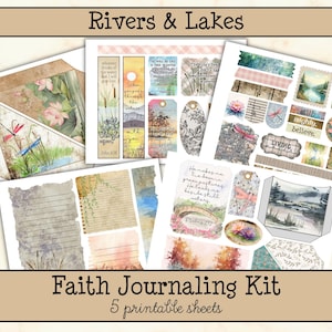 Kit de diario cristiano • Efímeras bíblicas de ríos y lagos • Imprimibles para diarios bíblicos • Páginas de álbum de recortes de fe (5 páginas)