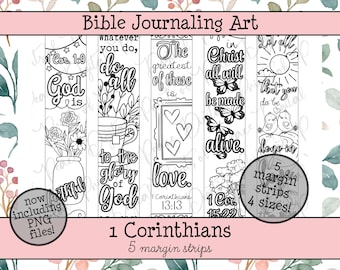 Margestroken bijbeljournaal 1 Corinthians • Kleurstroken voor Schriftteksten • Afdrukbare bijbelkunstpagina's • Direct downloaden