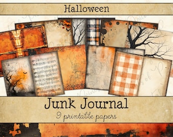 Halloween Junk Journal Digital Paper • Vintage Fall Printable Pages • Spooky Scrapbook Kit (Digital Download) JJF-HAL