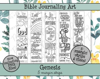 Genesis Bible Journaling Margin Strips • Scripture Coloring Strips • Book of Genesis Printable Bible Art Pages • Instant Download