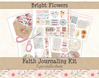Christian Journaling Kit • Flowers Scripture Ephemera • Bible Journal Printables • Faith Scrapbook Pages (5 Pages) JJF-BFL