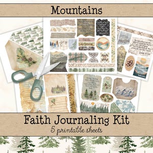 Kit de journalisme chrétien • Éphémères bibliques sur les montagnes • Feuilles imprimables pour le journal biblique • Pages de scrapbooking Faith (5 pages)