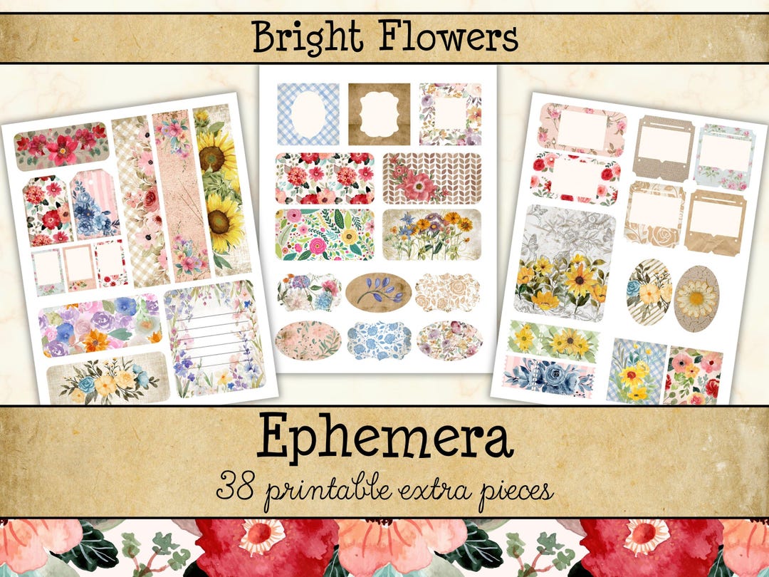 Bright Floral Junk Journal Ephemera • Light Vintage Botanical Printable ...