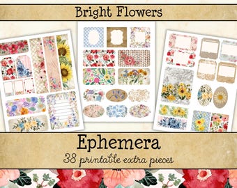 Bright Floral Junk Journal Ephemera • Light Vintage Botanical Printable Pages • Cottagecore Scrapbook Kit (Digital Download) JJF-BFL
