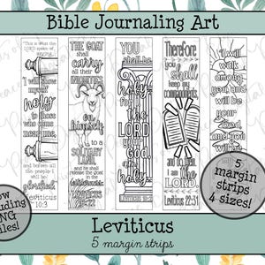 May include: A collection of five black and white Bible journaling margin strips with text from Leviticus. The strips feature various designs and quotes, including "I will show myself holy" and "You shall be holy for I the Lord your God am holy."