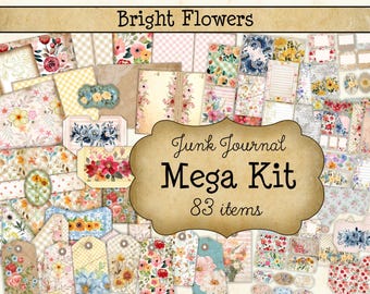 Bright Floral Junk Journal Mega Bundle • Light Vintage Botanical Printable Pages Collection• Cottagecore Scrapbook Kit (Digital) JJF-BFL