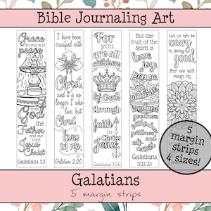 Tiras para márgenes de diario bíblico de Gálatas • Tiras para colorear de las Escrituras • Páginas de arte bíblico imprimibles del Libro de Gálatas • Descarga instantánea