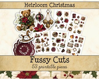 Heirloom Christmas Junk Journal Fussy Cuts • 5 Vintage Winter Printable Pages • Nostalgic Scrapbook Kit (Digital) JJF-CHR