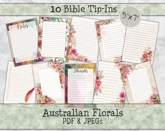 Floral Tip-Ins • 10 Printable 5x7 Australian Flower Pages for Bible Journaling • PDF + JPEG Instant Download