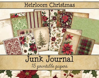Christmas Junk Journal Digital Paper • Heirloom Christmas Printable Pages • Nostalgic Winter Scrapbook Kit (Instant Download) JJF-CHR