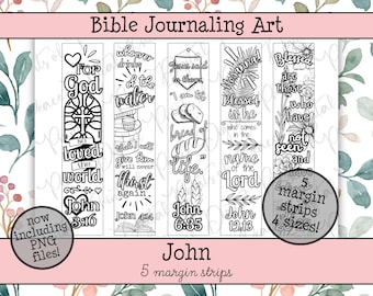 John Bible Journaling Margin Strips • Scripture Coloring Strips • Book of John Printable Bible Art Pages • Instant Download