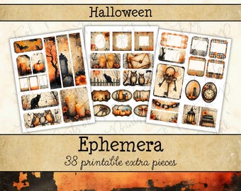 Elementos decorativos para diario de Halloween • Páginas imprimibles de otoño vintage • Kit de álbum de recortes espeluznante (digital) JJF-HAL