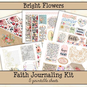 Christian Journaling Kit • Flowers Scripture Ephemera • Bible Journal Printables • Faith Scrapbook Pages (5 Pages)