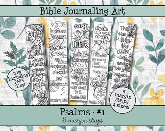 Psalms Bible Journaling Margin Strips Set #1 • Scripture Coloring Strips • Book of Psalms Printable Bible Art Pages • Instant Download