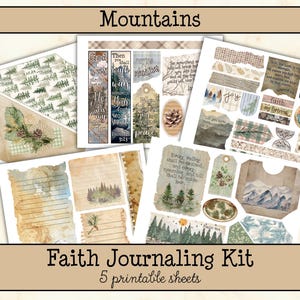 Christian Journaling Kit • Mountains Scripture Ephemera • Bible Journal Printables • Faith Scrapbook Pages (5 Pages)