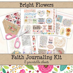 Christian Journaling Kit • Flowers Scripture Ephemera • Bible Journal Printables • Faith Scrapbook Pages (5 Pages) JJF-BFL