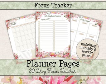 Focus Tracker & Calendar Pages • 30-Day Momentum Checklist • Australian Floral Monthly and Weekly Planner Pages (Digital Download)