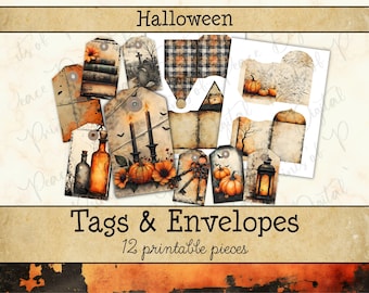 Halloween Junk Journal Tags & Mini Envelopes • Vintage Fall Printable Pages • Sppoky Scrapbook Kit (Digital) JJF-HAL