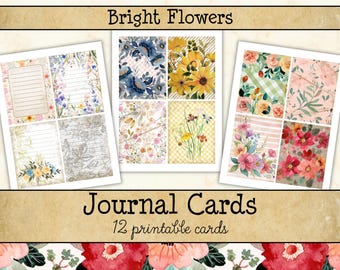 Bright Floral Junk Journal Journaling Cards • Light Vintage Botanical Printable Pages • Cottagecore Scrapbook Kit (Digital Download) JJF-BFL