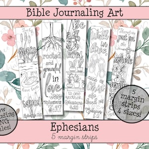 Tiras para márgenes de diario bíblico de Efesios • Tiras para colorear de las Escrituras • Páginas de arte bíblico imprimibles del Libro de Efesios • Descarga instantánea