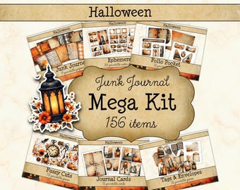 Halloween Junk Journal Mega Bundle • Vintage Fall Printable Pages Collection • Spooky Scrapbook Kit (Digital) JJF-HAL