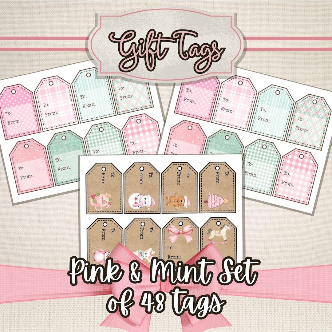 Christmas Gift Tags: Pink and Mint Kraft Paper Printable Holiday Set ...