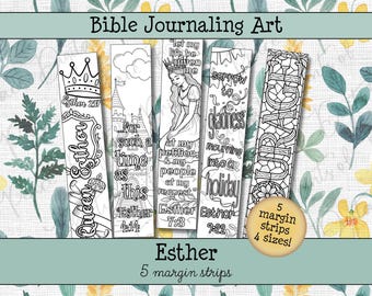 Ensemble de bandes de marge pour journaling biblique Esther • Bandes à colorier bibliques • Pages d'art biblique imprimables de l'Ancien Testament • Téléchargement instantané