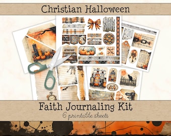 Halloween Christian Junk Journaling Kit • Fall Faith Ephemera • Bible Journal Printables • Scripture Scrapbook Pages (5 Pages) JJF-HAL