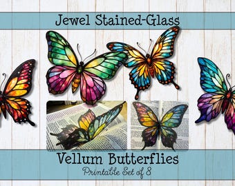 Jewel-Toned Vellum Butterflies • Stained-Glass Bible Journaling Art • PDF & PNG Download