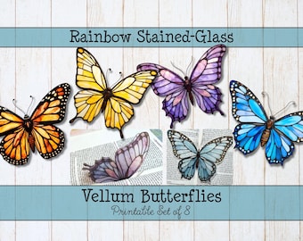 Rainbow Vellum Butterflies • Stained-Glass Bible Journaling Art • PDF & PNG Download