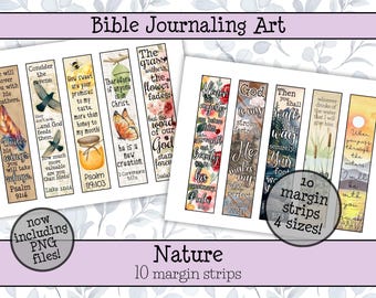 Bible Journaling Margin Strips • Nature-Themed Scripture Strips • Full-Color Printable Bible Art Pages • Instant Download