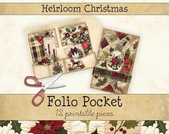 Christmas Junk Journal Folio Pocket • Heirloom Christmas Printable Pages • Nostalgic Winter Scrapbook Kit (Instant Download) JJF-CHR