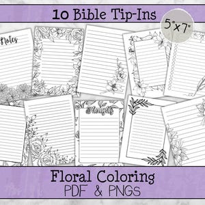 Floral Line Art Tip-Ins • 10 Printable 5x7 Coloring Pages for Bible Journaling • PDF + PNG Instant Download