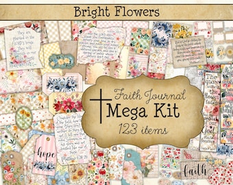 Christian Bright Floral Junk Journal Mega Bundle • Botanical Printable Pages Collection • Faith Scrapbook Kit (Digital Download) JJF-BFL