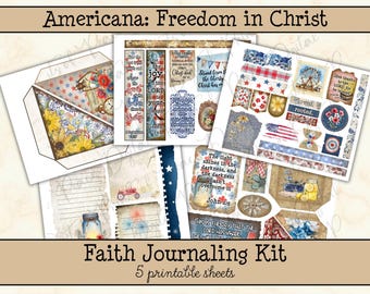 Christian Journaling Kit • Freedom in Christ Scripture Ephemera • Americana Bible Journal Printables • Faith Scrapbook Pages (5 Pages)