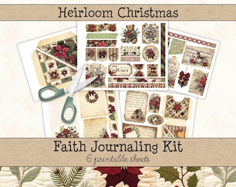 Christmas Christian Junk Journaling Kit • Heirloom Faith Ephemera • Bible Journal Printables • Scripture Scrapbook Pages (5 Pages) JJF-CHR