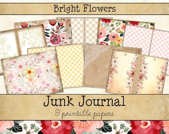Bright Floral Junk Journal Digital Paper • Light Vintage Botanical Printable Pages • Cottagecore Scrapbook Kit (Digital Download) JJF-BFL