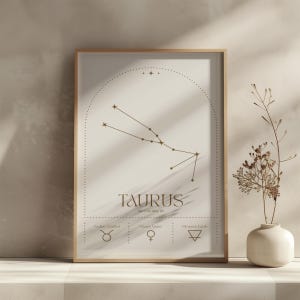 Taurus Zodiac Sign Print, Minimalist Astrology Wall Art, Digital Download, Constellation Poster, Horoscope Decor, Modern Printable