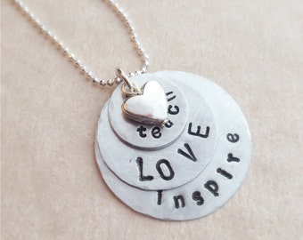 Teach LOVE Inspire Silver Necklace gift for teachers homeschool moms