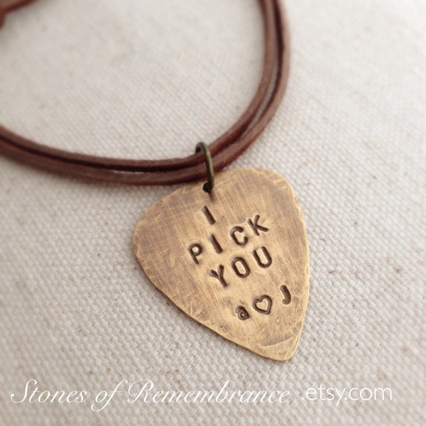 Personalized Initials Brass Guitar Pick Necklace
