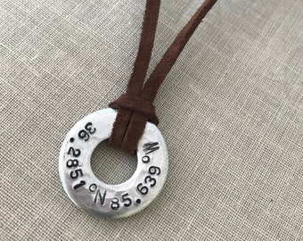 Rustic Leather & Steel Personalized Unisex Necklace