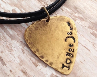 I Love You to the Moon & Back Unique Guitar Pick Leather Necklace