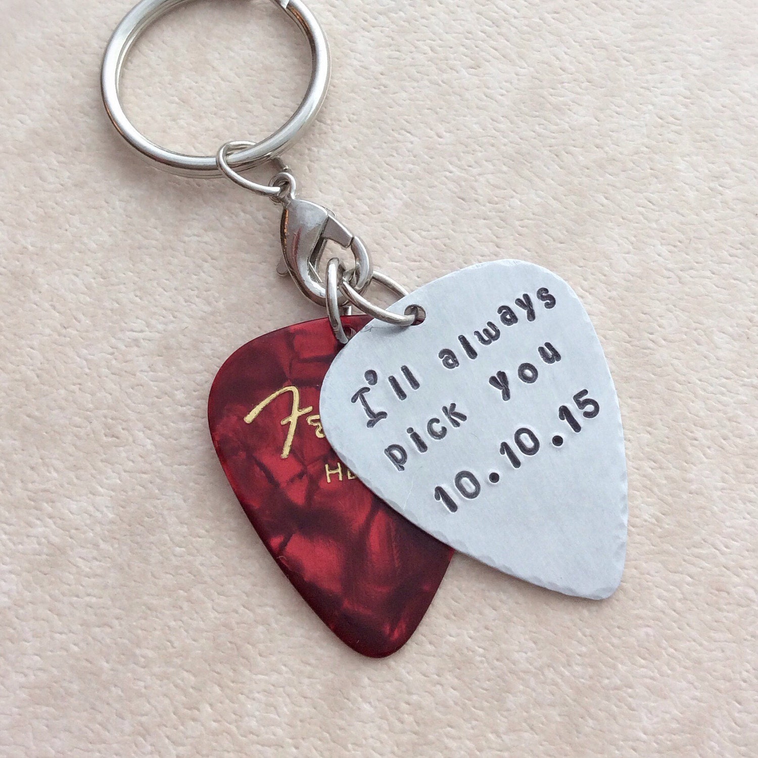 Personalized Guitar Pick Keychain with Spare Fender Pick Etsy