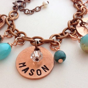 Personalized Mommy/Grandma Penny Charm Bracelet Water Sky Turquoise Teal Sparkle immagine 2