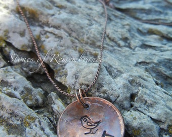 TRUST God Penny Necklace With Little Bird Stamp