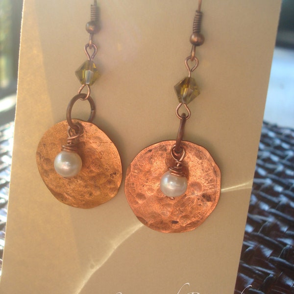 Penny Copper Penny Earrings with Freshwater Pearls