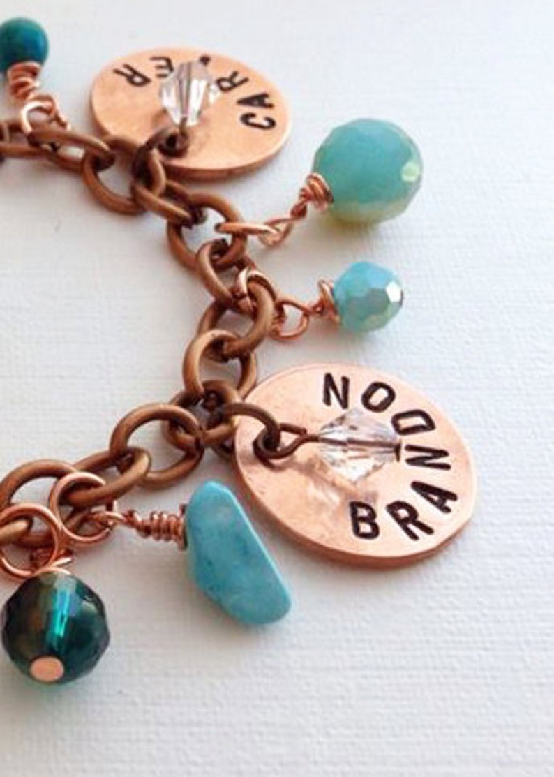 Personalized Mommy/Grandma Penny Charm Bracelet Water Sky Turquoise Teal Sparkle immagine 3
